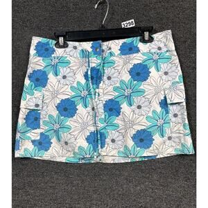 GAP Floral Mini Skirt Bold Tropical Flowers Womens M Blue White Beach Drawstring